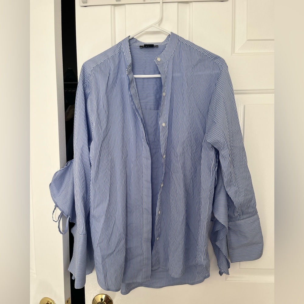Trouve Striped Button-Up Blouse